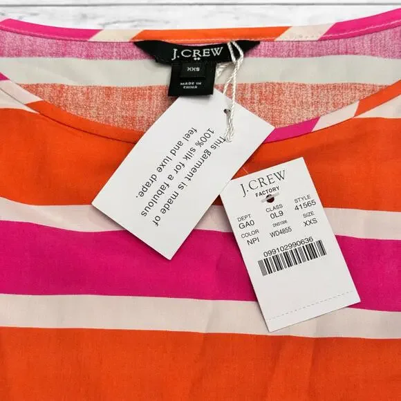 3. NEW W/Tag J-Crew Factory 100% SILK Striped Top PInk/White/Orange - Picture 5 of 6